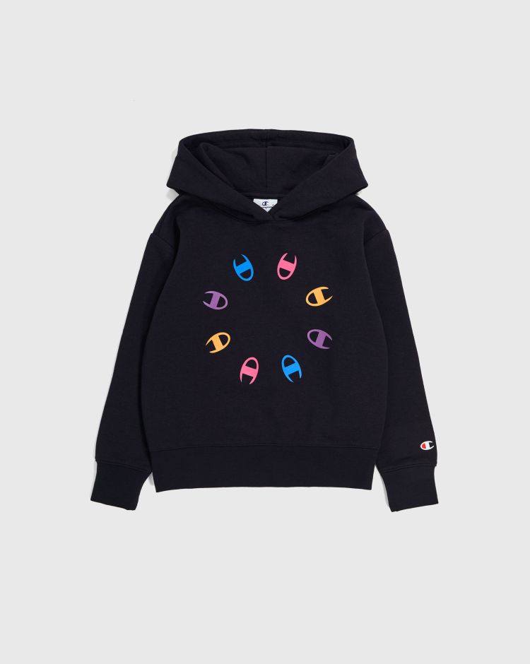 Champion Felpa Con Cappuccio e C-Logo Colorate Nero Bambina
