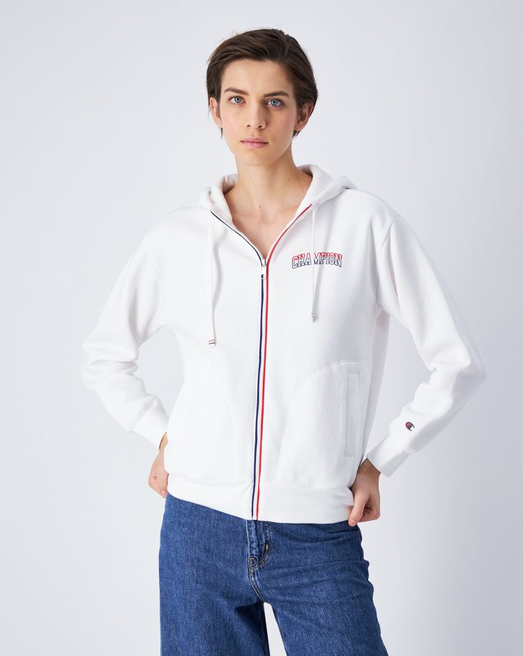 Champion Felpa Con Cappuccio Full Zip Color Punch Bianco Donna