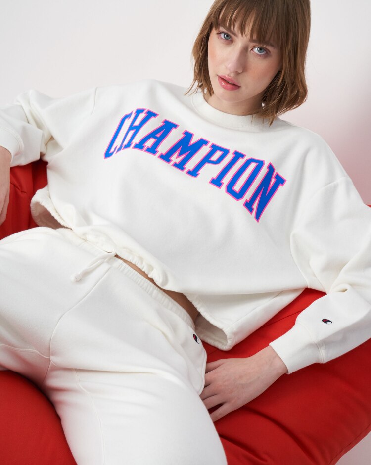 Champion Felpa Leggera Con Logo College Bianco Donna