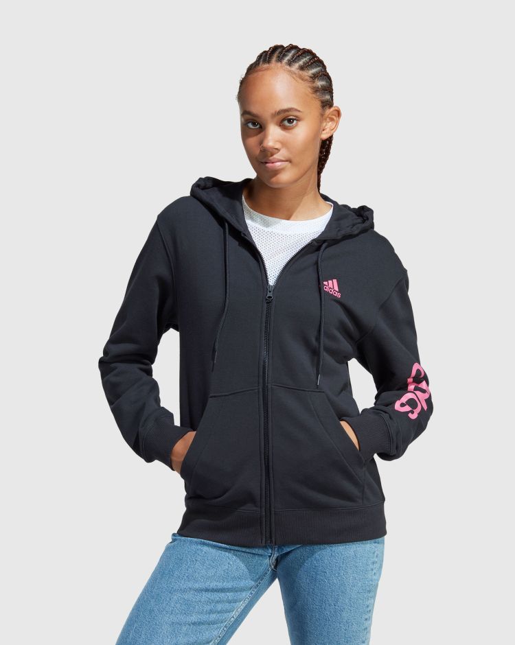 Adidas Felpa con cappuccio Essentials Linear Full-Zip French Terry Nero Donna