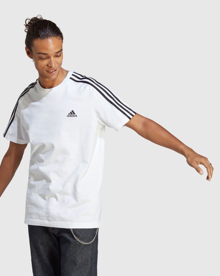 Adidas T-shirt Essentials Single Jersey 3-Stripes Bianco Uomo