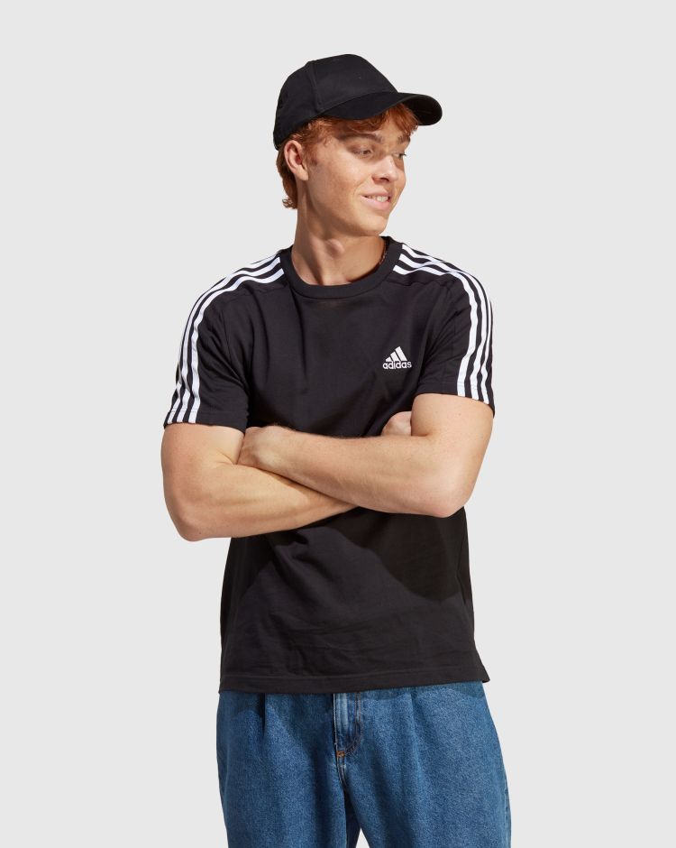 Adidas T-shirt Essentials Single Jersey 3-Stripes Nero Uomo
