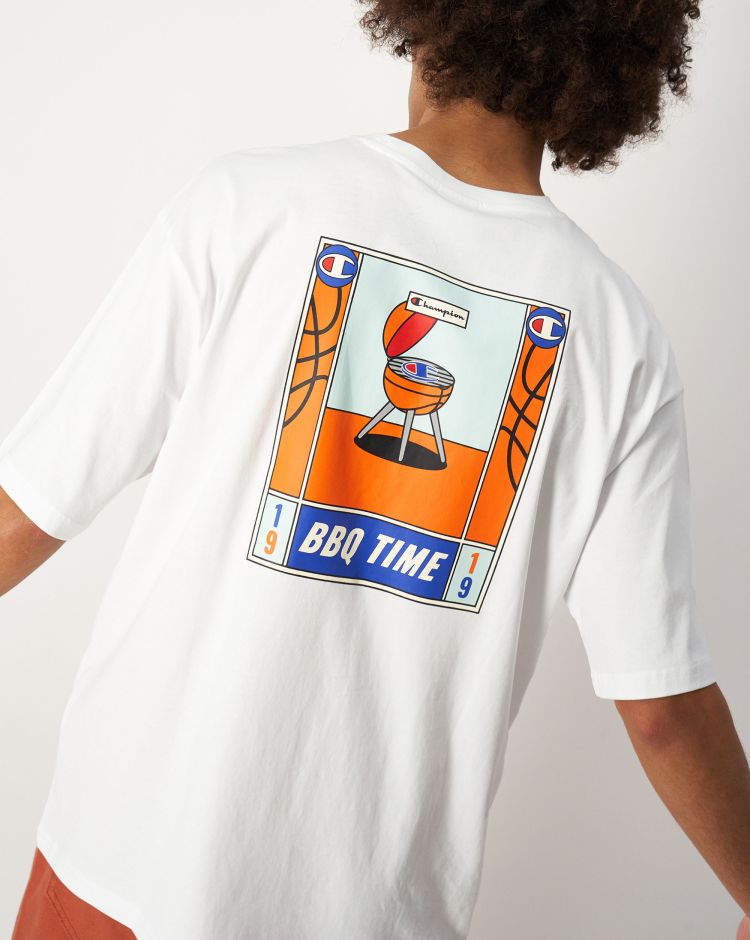 Champion T-shirt Girocollo In Cotone Con Stampa Grafica Bianco Uomo
