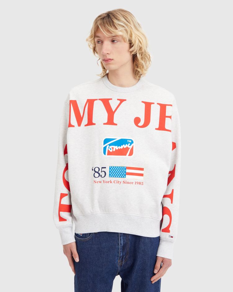 Tommy Hilfiger Felpa Comfort Fit Logo Oversized Grigio Uomo