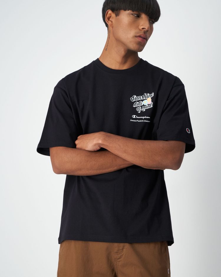 Champion T-Shirt In Cotone Con Stampa Grafica  Nero Uomo