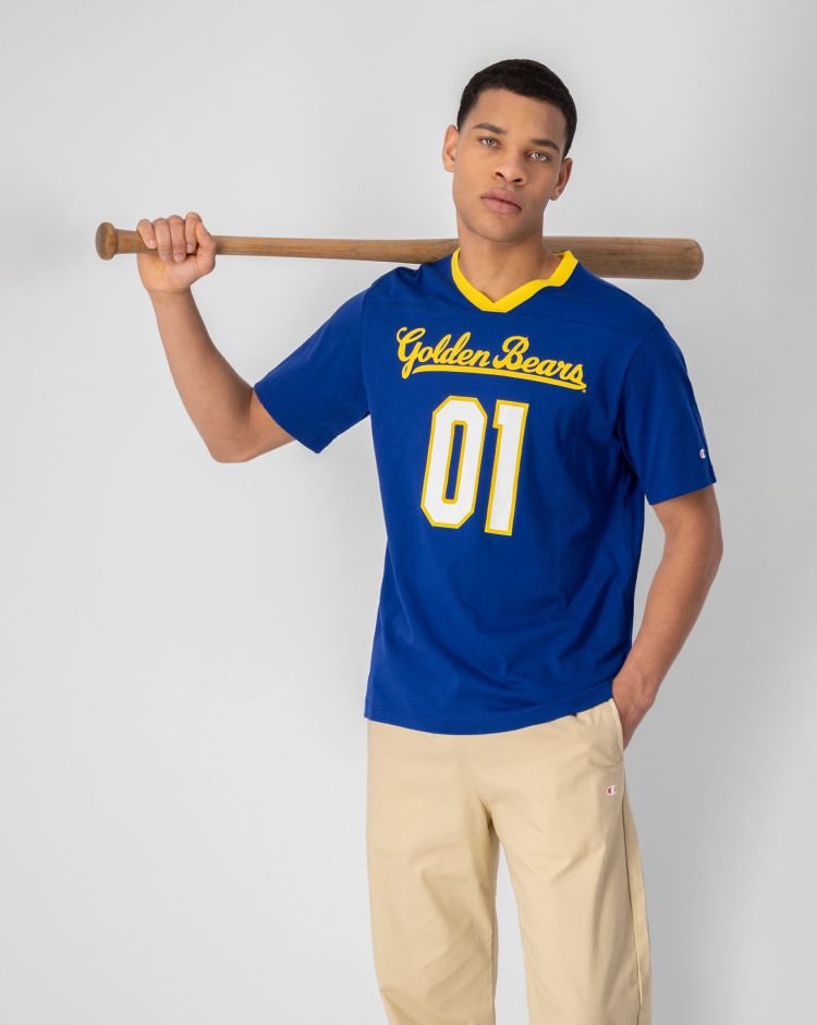 Champion T-shirt Con Logo E Scollo a V  Blu Uomo