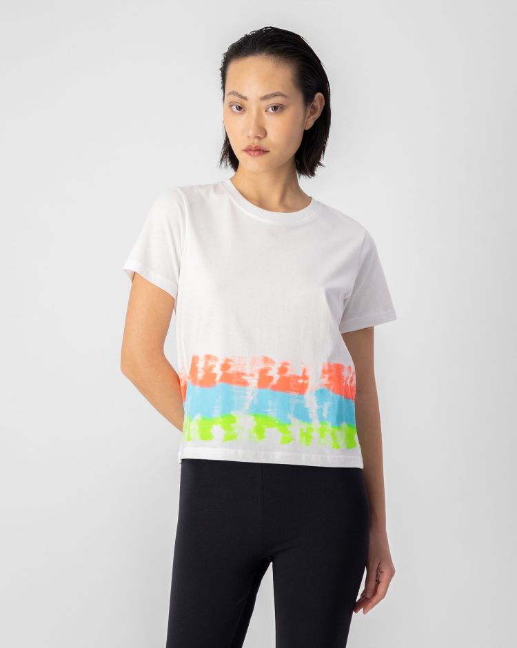 Champion T-shirt Cropped In Cotone Stampa Tie-Dye Bianco Donna