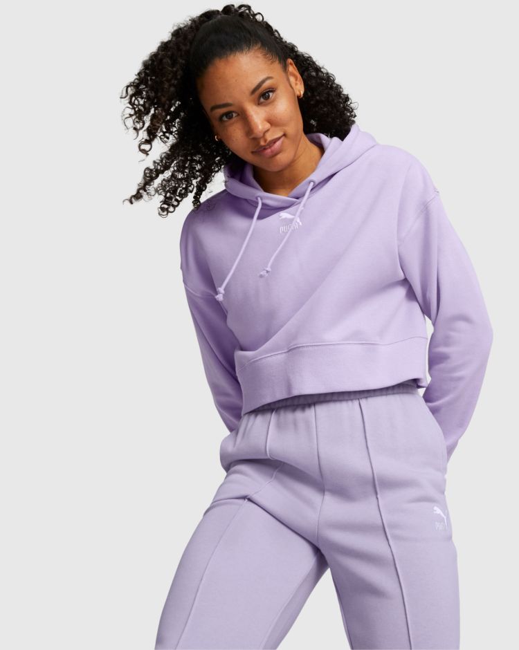 Puma Felpa Con Cappuccio Classics Cropped Viola Donna