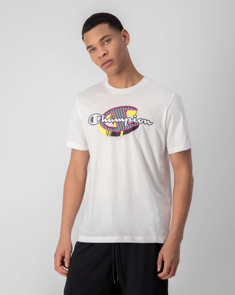 Champion T-shirt Con Logo Fluo Grande Bianco Uomo