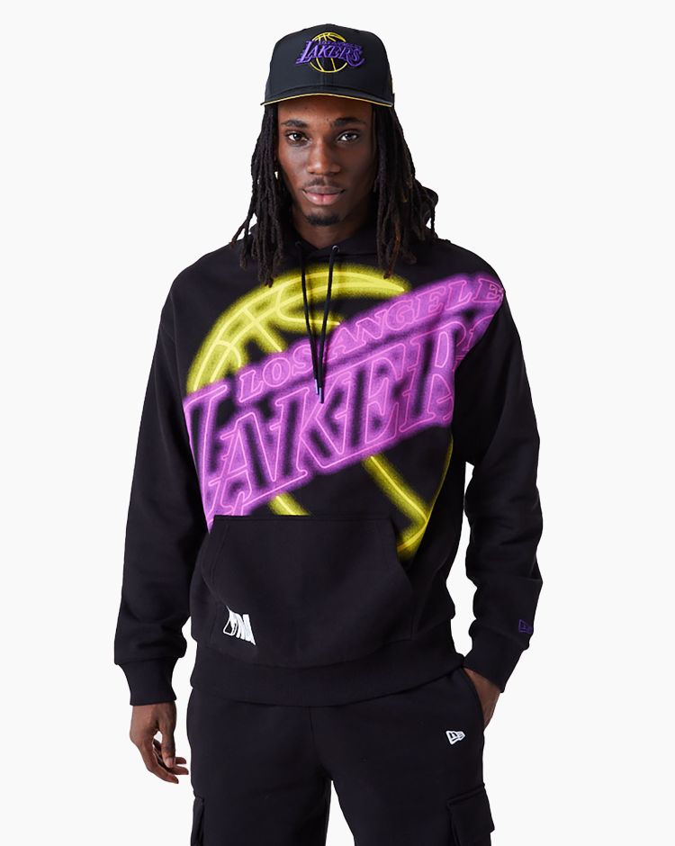 New Era Felpa Con Cappuccio Neon Los Angles Lakers Nero Uomo