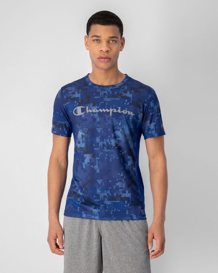 Champion T-shirt In Micro Mesh Stampa Mimetica Blu Uomo
