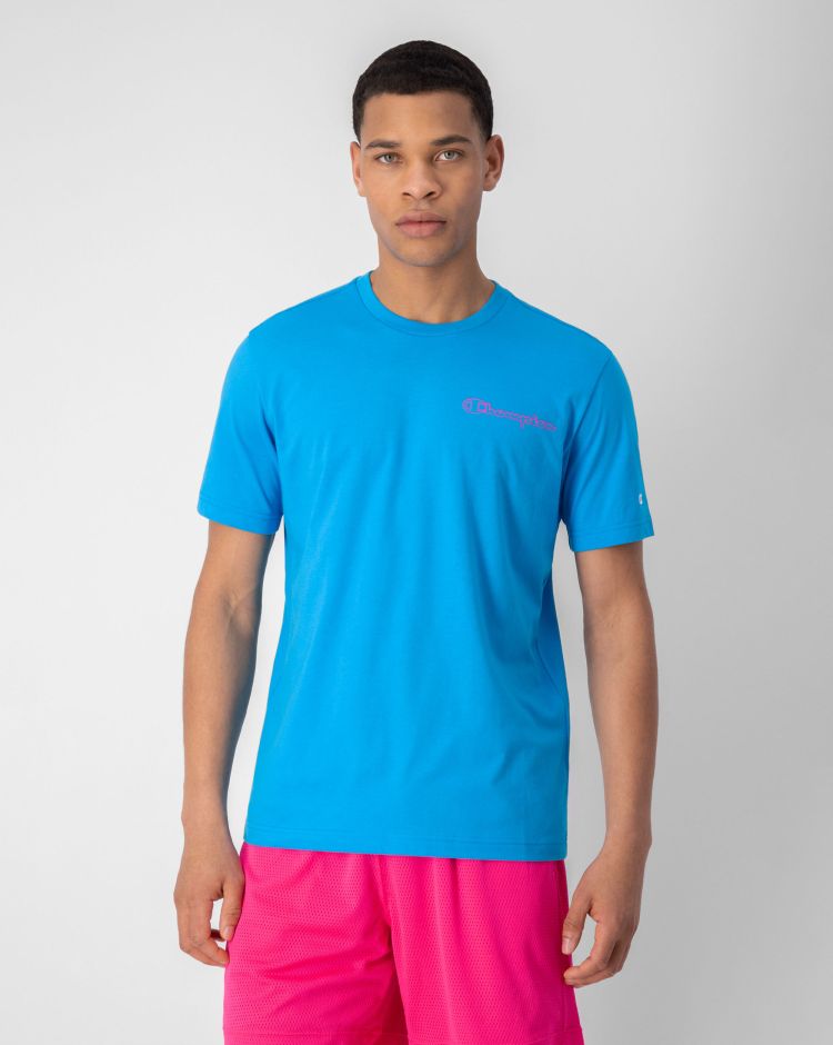 Champion T-shirt In Cotone Con Logo Fluo Blu Uomo