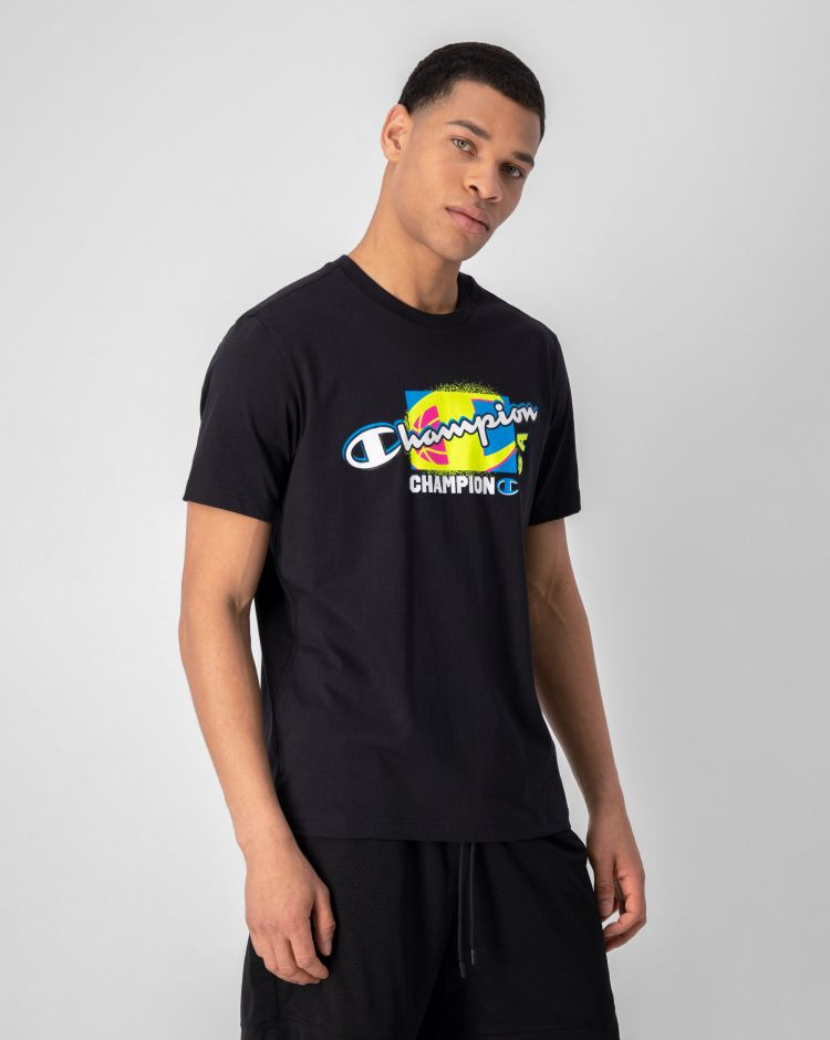 Champion T-shirt Con Logo Fluo Grande Nero Uomo