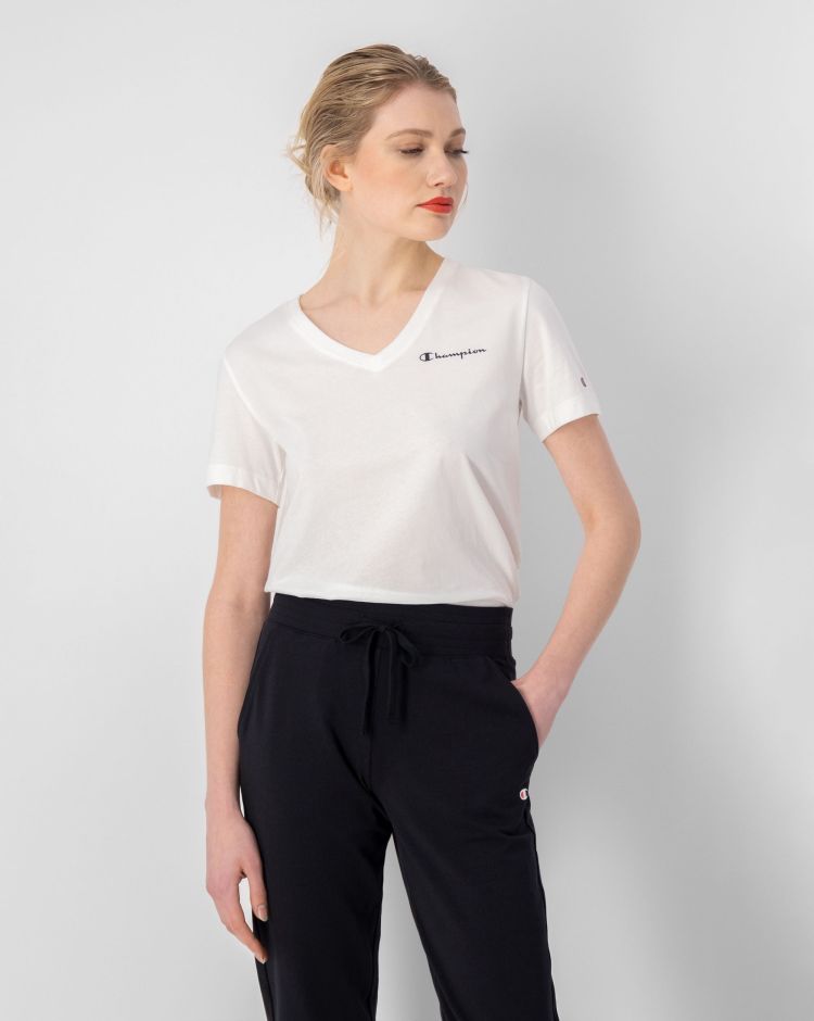 Champion T-Shirt Con Scollo A V Bianco Donna