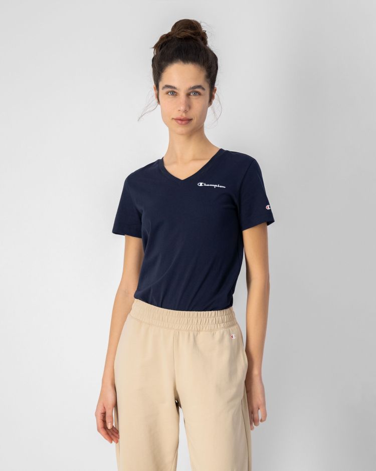 Champion T-Shirt Con Scollo A V Blu Donna