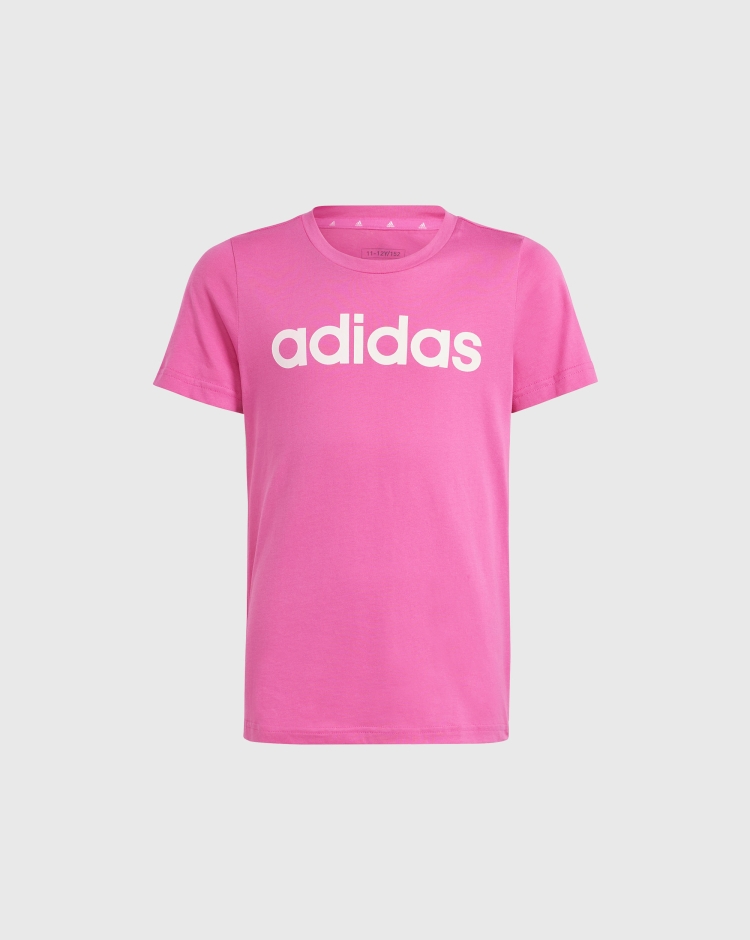 Adidas T-Shirt Essentials Linear Logo Cotton Slim Fit Rosa Bambina