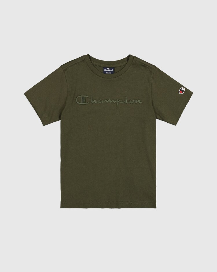 T-Shirt Girocollo Con Logo Tono su Tono Verde Bambino