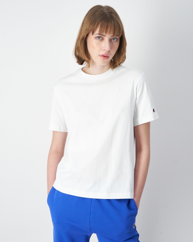 Champion T-shirt Relaxed Fit In Cotone Con Logo Ricamato Bianco Donna
