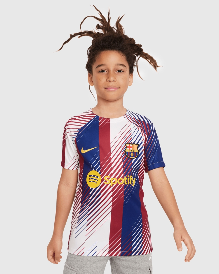 Nike Dri-FIT T-Shirt Pre-Match FC Barcellona Bianco Bambino
