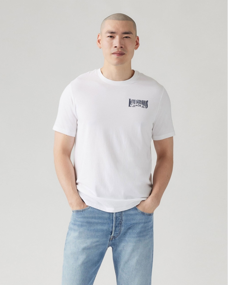T-Shirt Girocollo con Grafica sulla Schiena Bianco Uomo