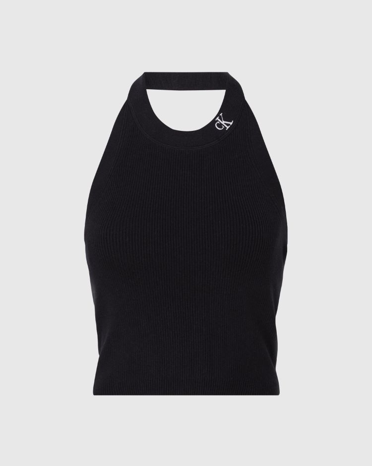 Calvin Klein Canotta Halterneck Knitted Top Nero Donna
