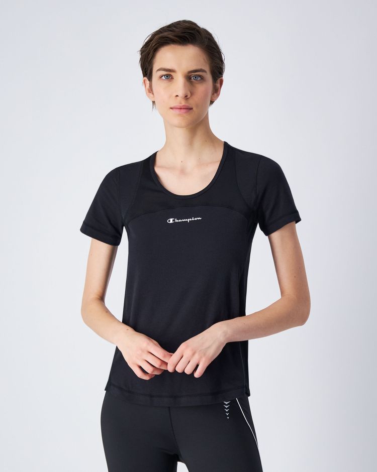 Champion T-Shirt Girocollo Elasticizzata C-Sport Nero Donna