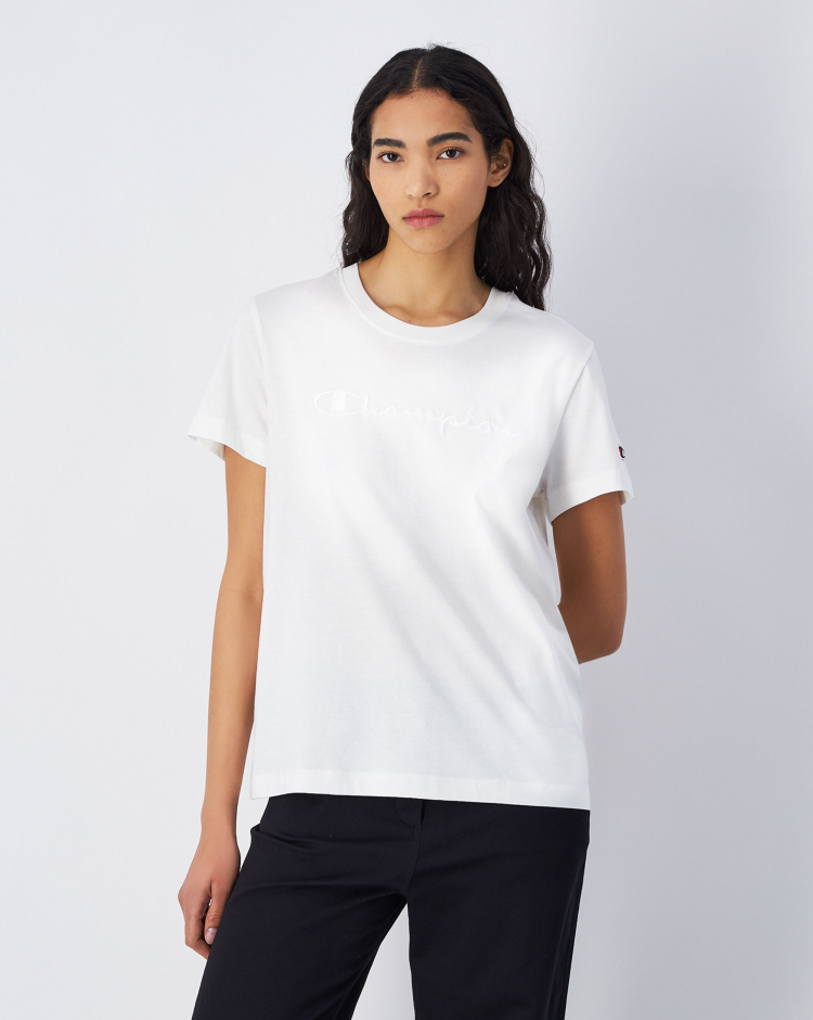 T-shirt in jersey con logo grande tono su tono Bianco Donna