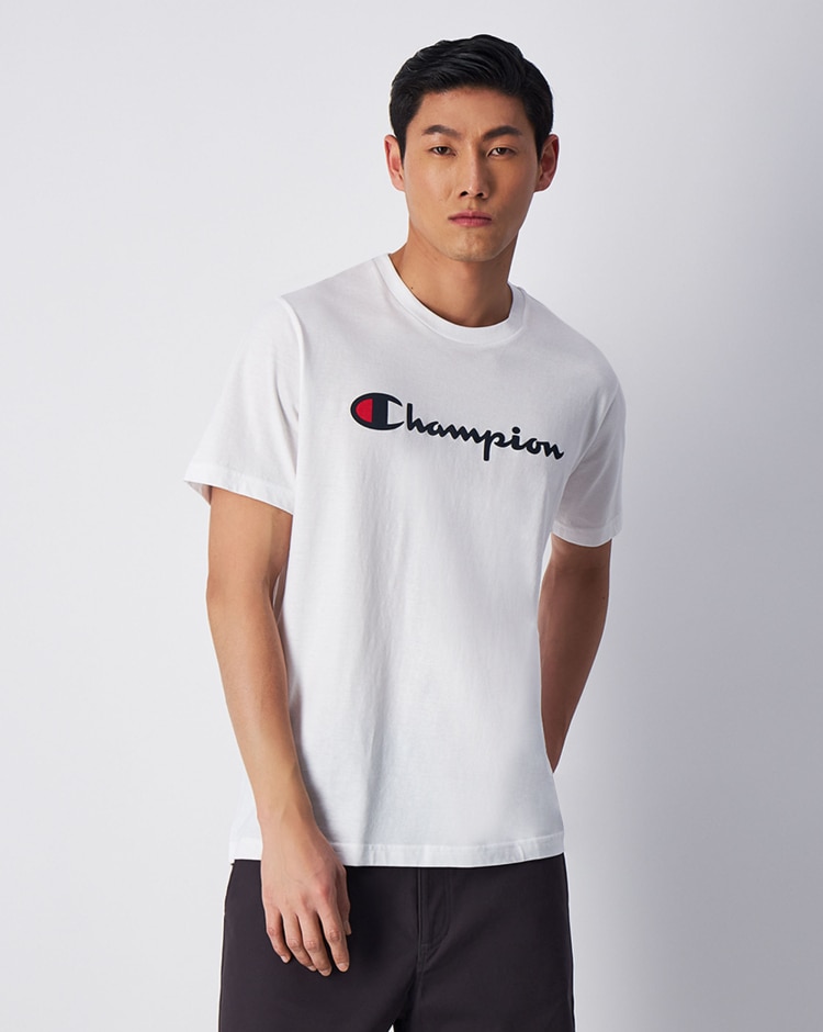 Champion T-Shirt Girocollo Con Logo Champion Grande Bianco Uomo