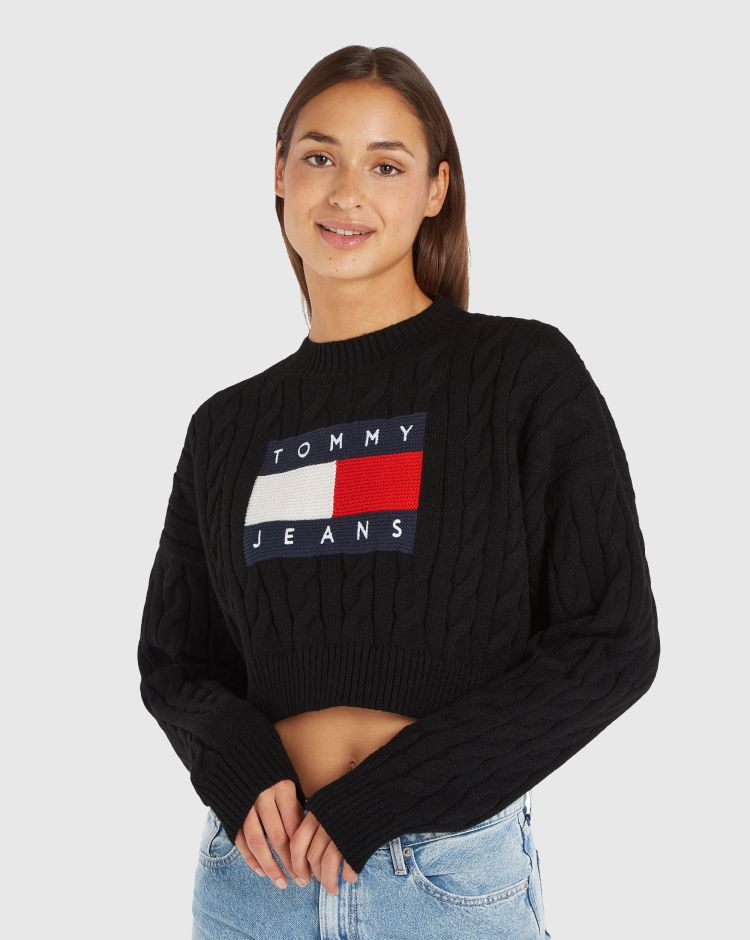 Tommy Hilfiger Maglione Center Flag Nero Donna