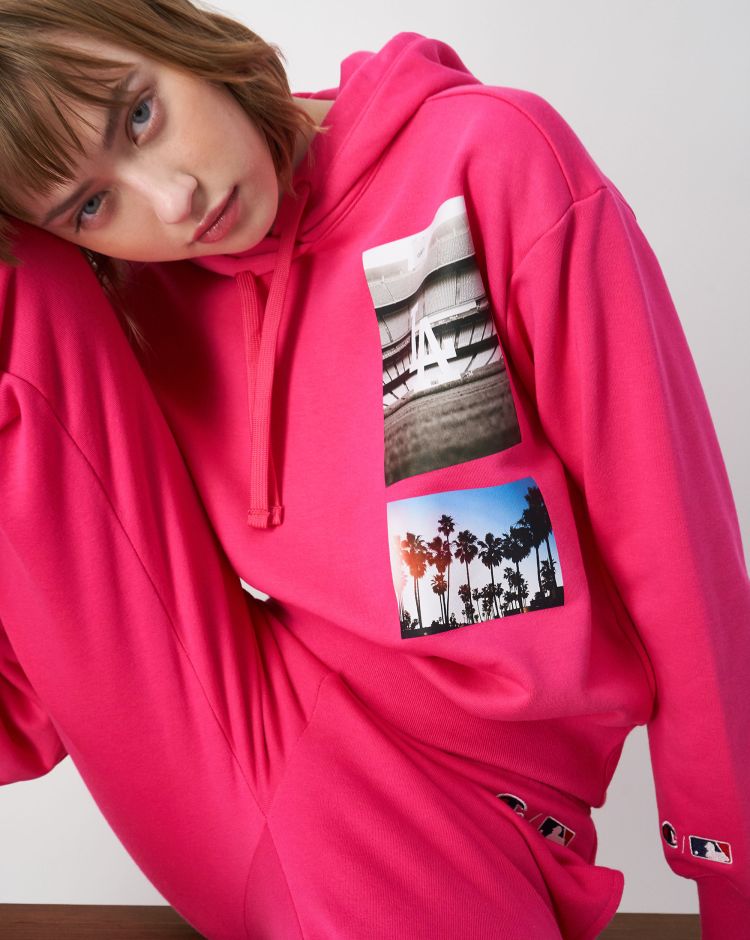 Champion Felpa Con Cappuccio Pesante MLB Rosa Donna