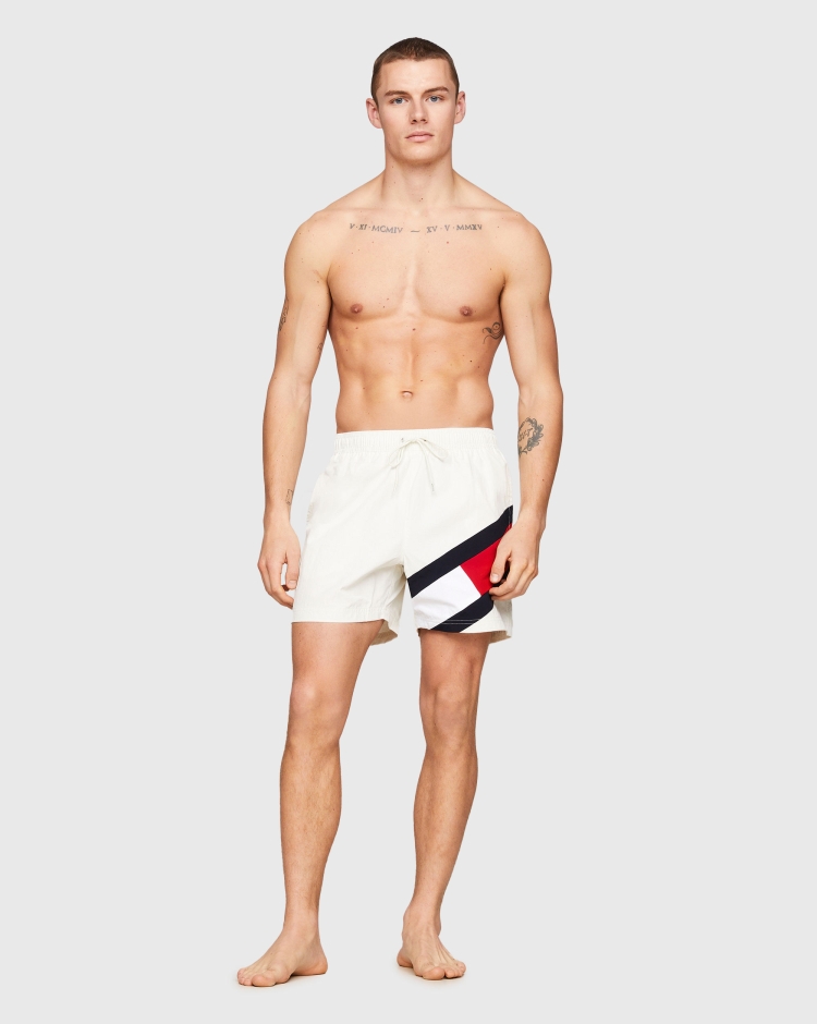 Tommy Hilfiger Costume Shorts Slim Fit Medio Con Bandiera Bianco Uomo