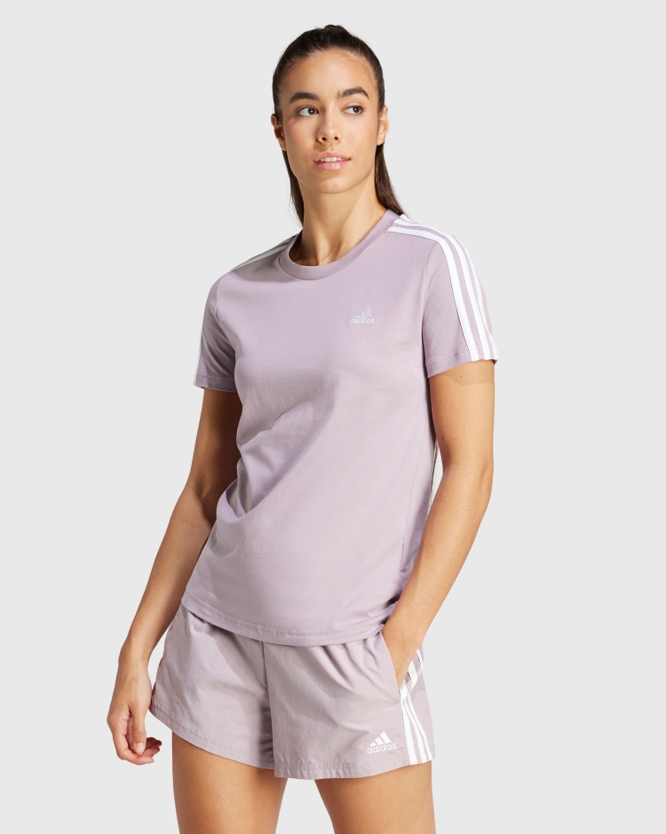 Adidas T-Shirt Loungewear Essentials Slim 3-Stripes Rosa Donna