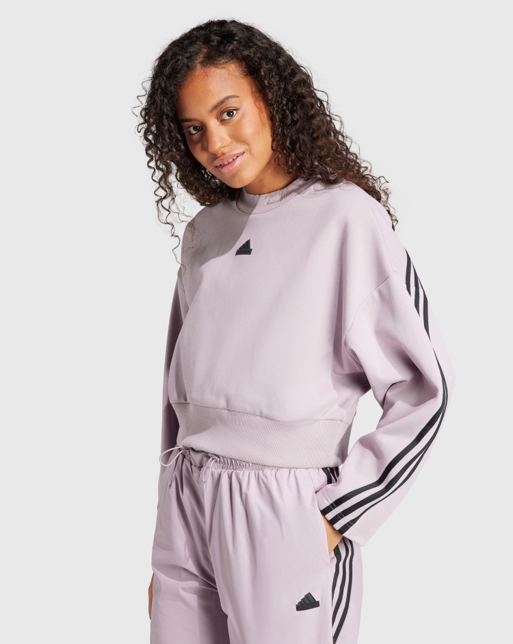 Adidas Felpa Girocollo Crop 3-Stripes Tech Viola Donna