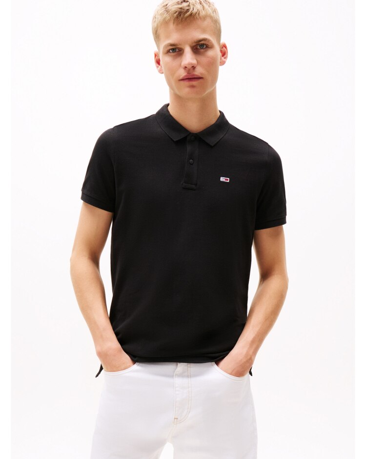 Polo slim fit con bandierina Nero Uomo