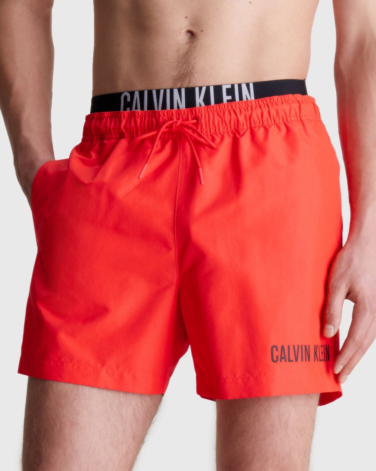 Calvin Klein Pantaloncini Da Bagno Corti Con Fascia In Vita Doppia - Intense Power Rosso Uomo