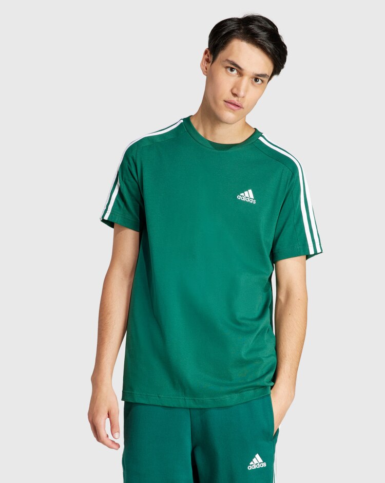 Adidas T-Shirt Essentials Single Jersey 3-Stripes Verde Uomo