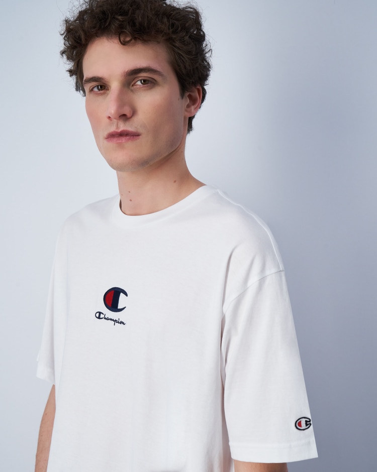 Champion T-Shirt In Cotone Con Logo Champion Bianco Uomo