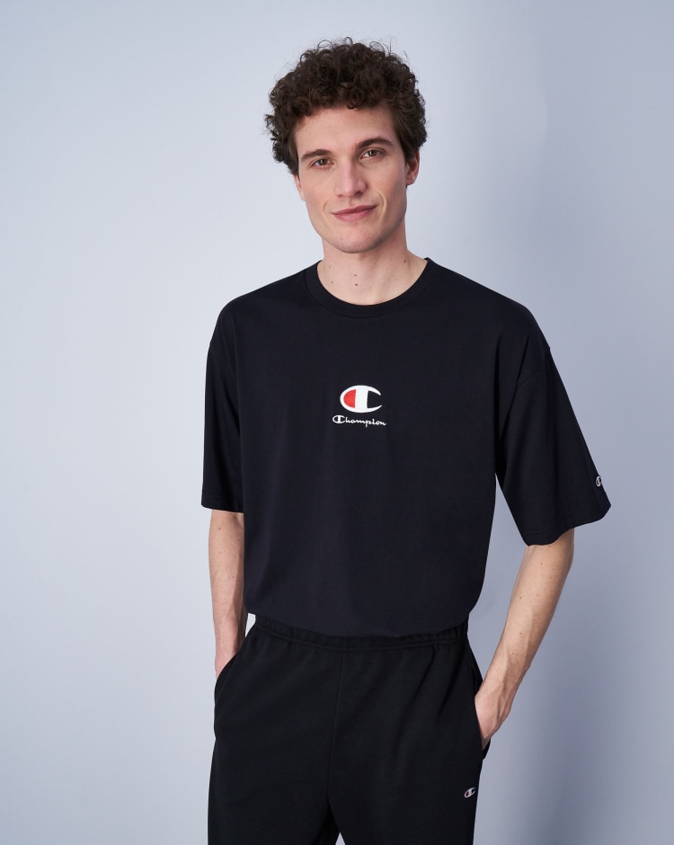 Champion T-Shirt In Cotone Con Logo Champion Nero Uomo