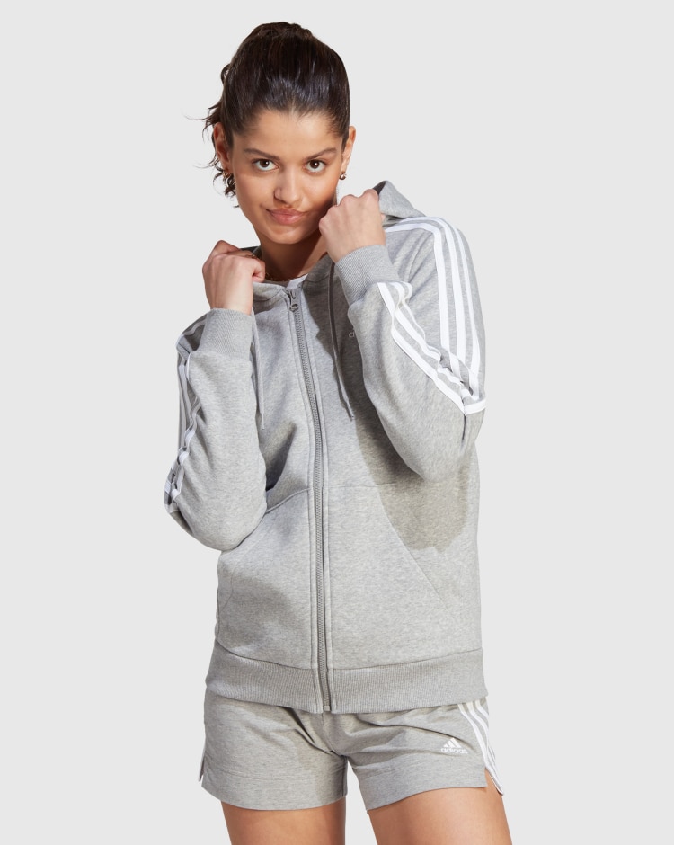 Adidas Felpa Con Cappuccio 3-Stripes Fleece Full Zip  Grigio Donna