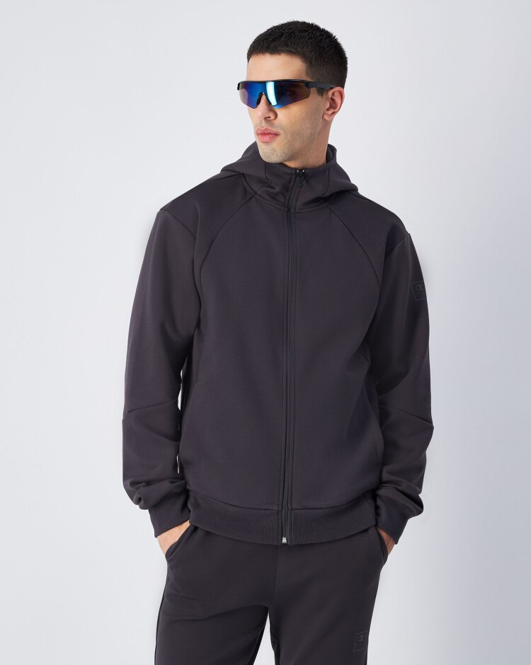 Felpa Interlock con cappuccio e cerniera Nero Uomo