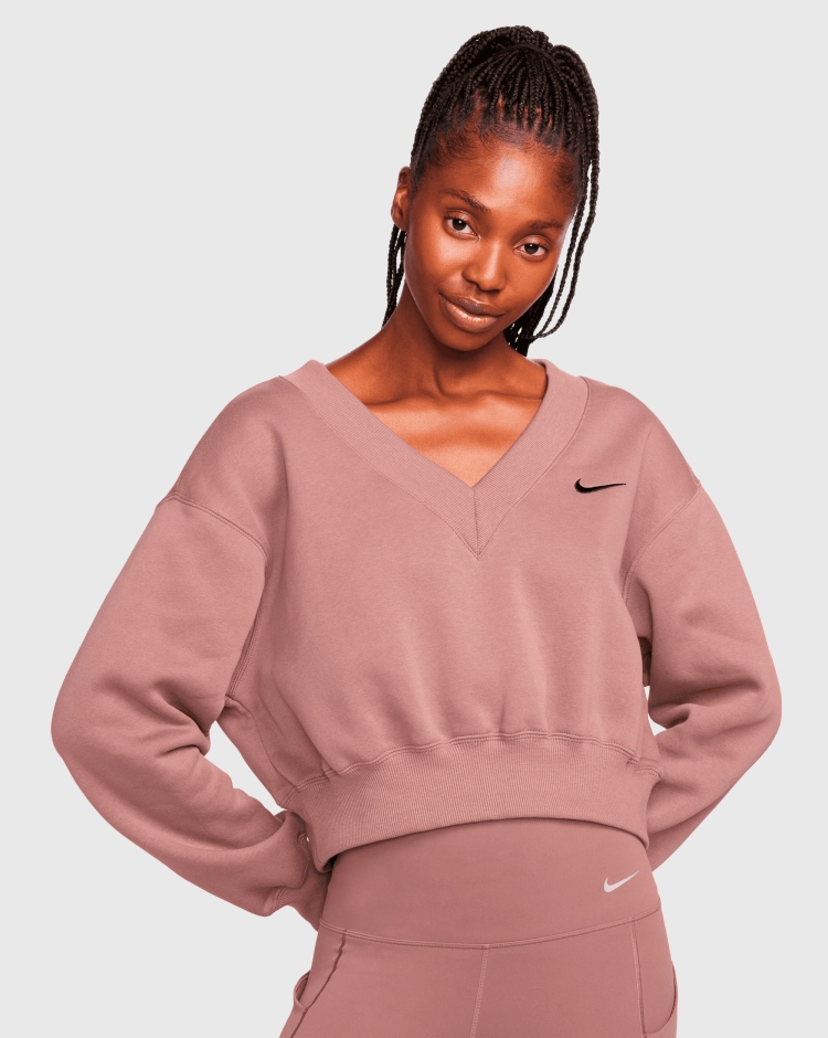 Nike Sportswear Phoenix Fleece Women's Cropped V-Neck Top Rosa Donna