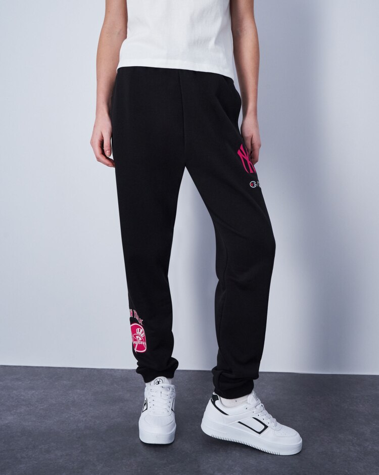 Champion x MLB Pantaloni Ampi In French Terry New York Yankees Nero Donna Nero Game7Athletics