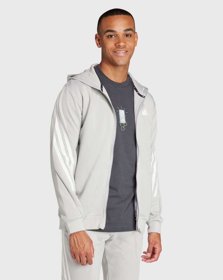 Adidas Felpa con cappuccio Future Icons 3-Stripes Full Zip Grigio Uomo