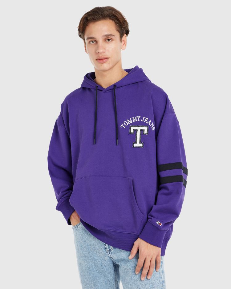 Tommy Hilfiger Felpa Con Cappuccio Oversize Letterman Viola Uomo
