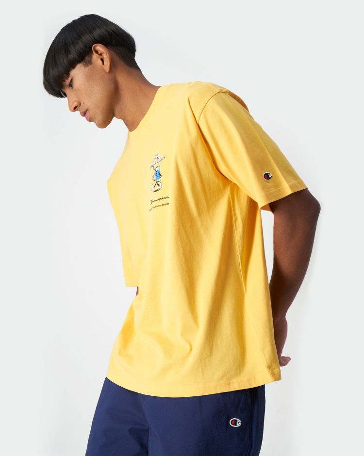 Champion T-Shirt In Cotone Con Stampa Grafica Giallo Uomo