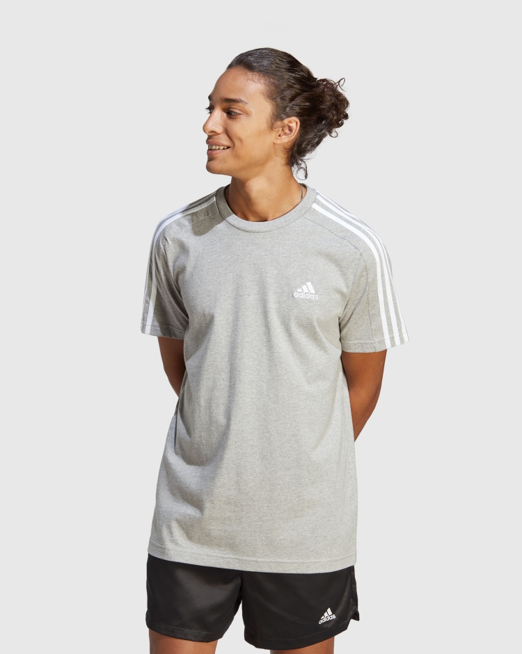 Adidas T-shirt Essentials Single Jersey 3-Stripes Grigio Uomo