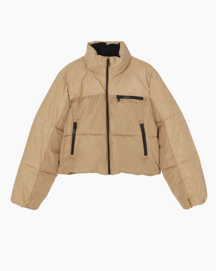 Calvin Klein Giacca Color Blocking Short Puffer Marrone Donna