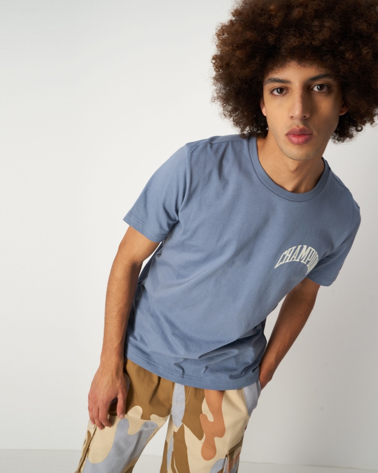 Champion T-Shirt Girocollo In Cotone Con Logo Blu Uomo