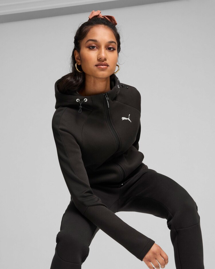 Felpa con zip integrale e cappuccio EVOSTRIPE Nero Donna