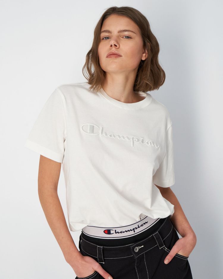 Champion T-Shirt Girocollo Athletic Jersey Big Logo Grigio Donna